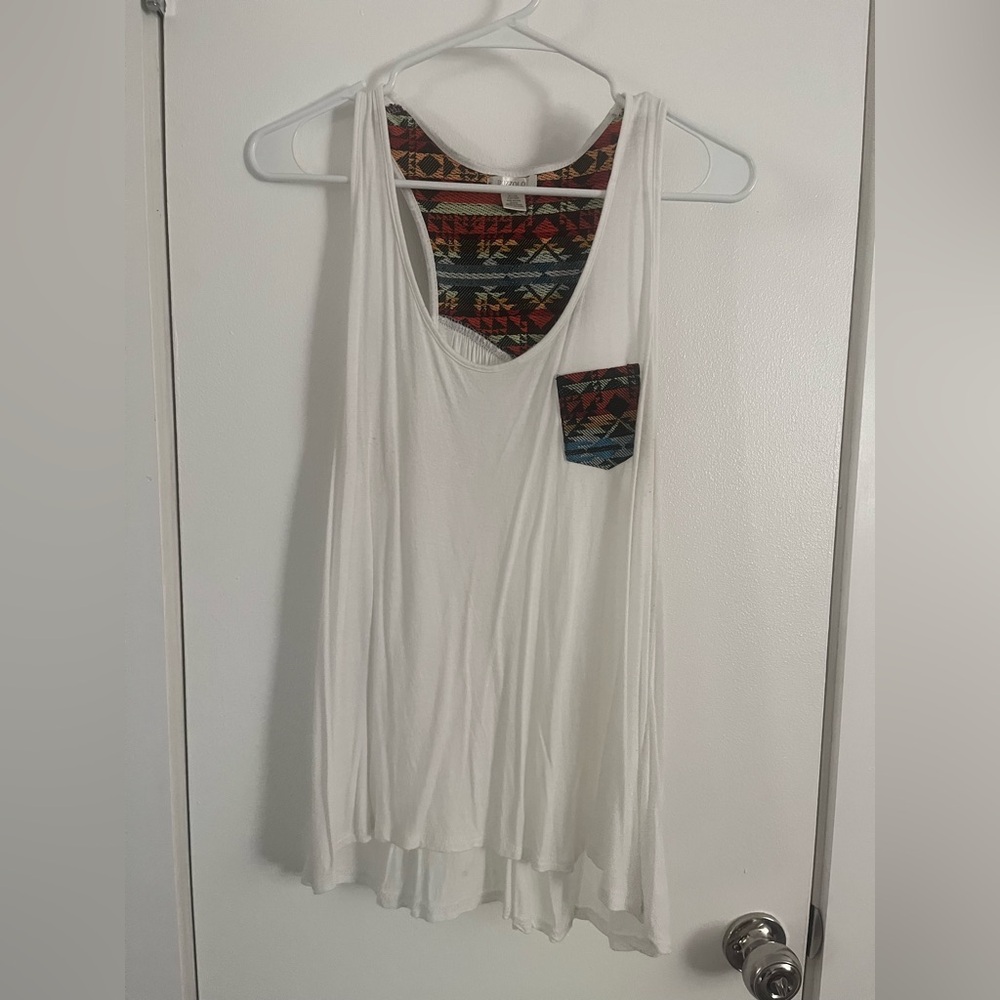 Bozzolo White Tank Top with Patterned Pocket
